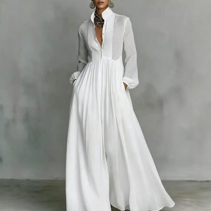 Elegant Pleated Lantern Sleeve Dress
