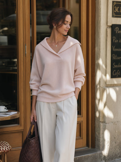 Collar-Neck Relaxed-Fit Knit Pullover Top
