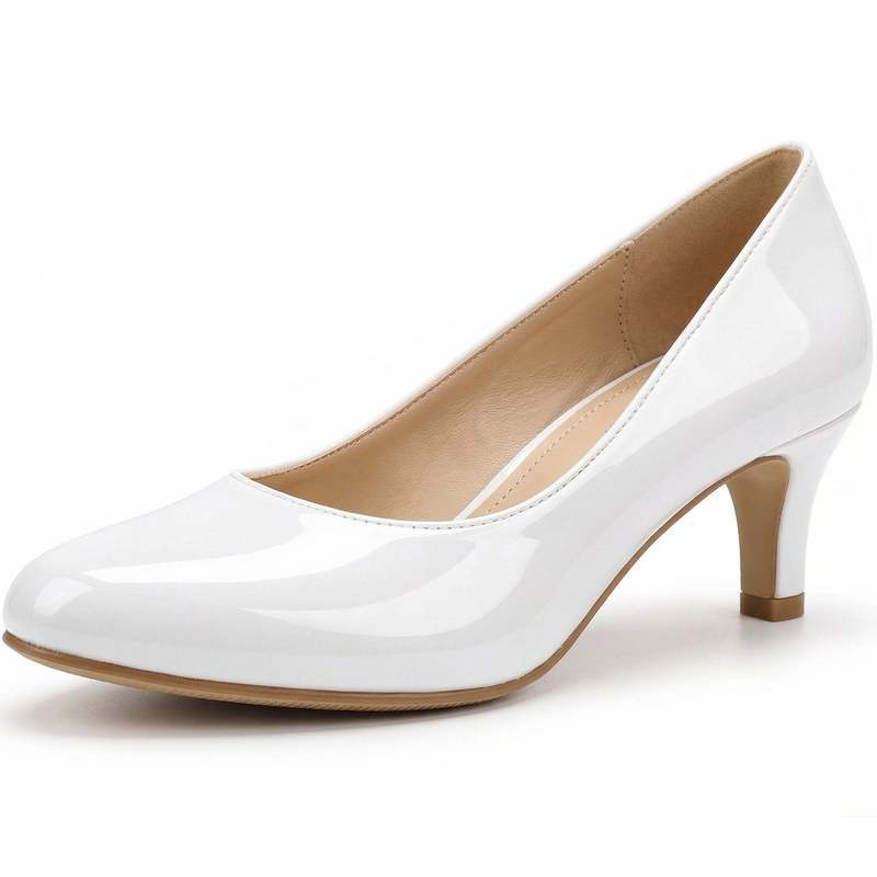 Rosalind Kitten Heel Court Shoes in White Patent