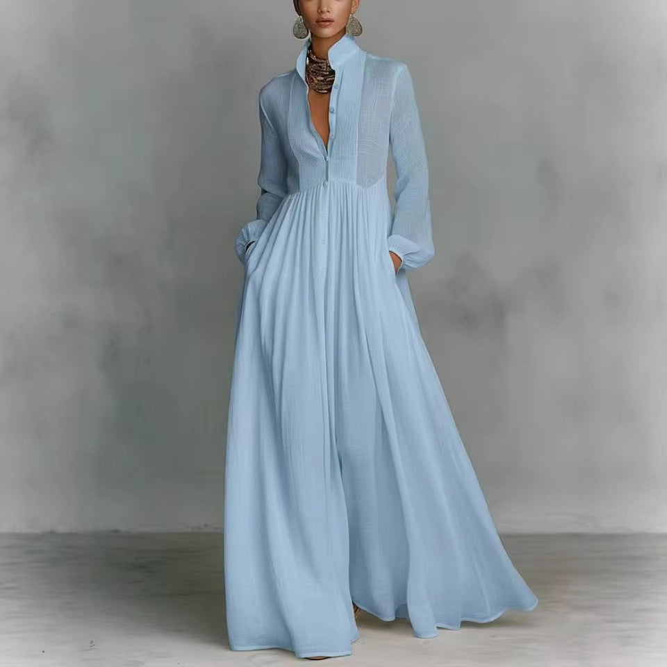 Elegant Pleated Lantern Sleeve Dress