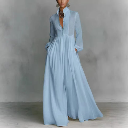 Elegant Pleated Lantern Sleeve Dress