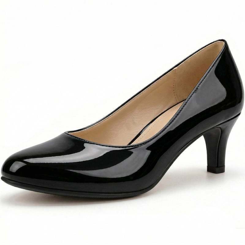 Rosalind Kitten Heel Court Shoes in Black Patent