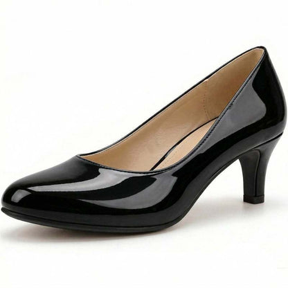 Rosalind Kitten Heel Court Shoes in Black Patent