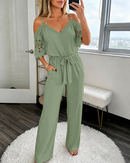Guinevere Gold Chain Lace Jumpsuit