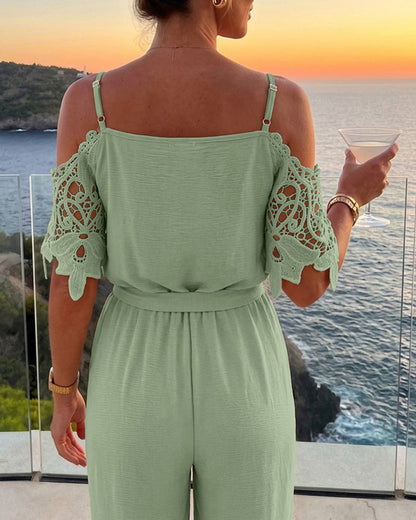 Guinevere Gold Chain Lace Jumpsuit