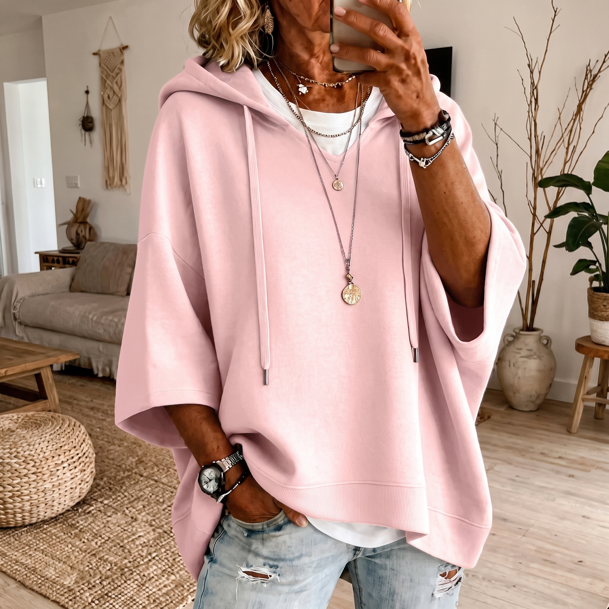 Elodie Relaxed Wide-Sleeve Hoodie