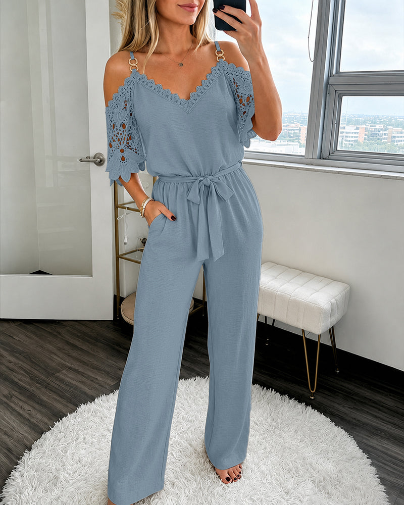 Guinevere Gold Chain Lace Jumpsuit