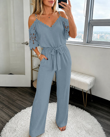 Guinevere Gold Chain Lace Jumpsuit