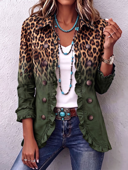 Leopard Ombre Ruffle Blazer Jacket