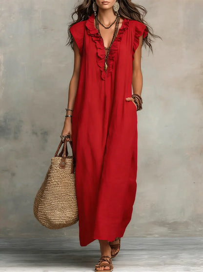 Chiara Boho Maxi Dress with V-Neck
