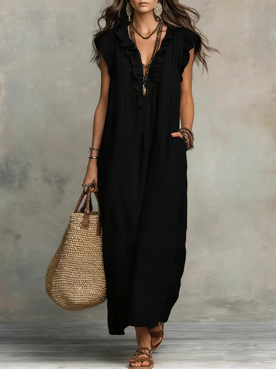 Chiara Boho Maxi Dress with V-Neck
