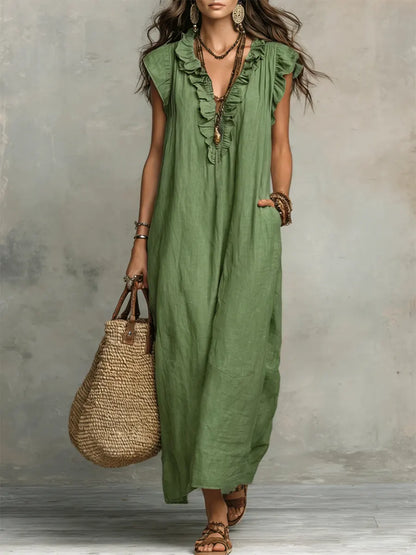 Chiara Boho Maxi Dress with V-Neck