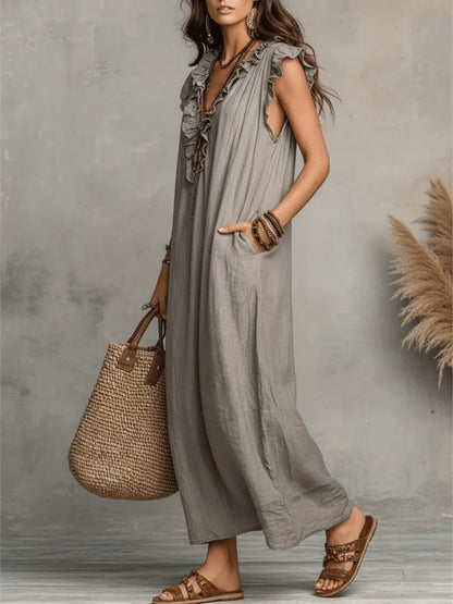 Chiara Boho Maxi Dress with V-Neck