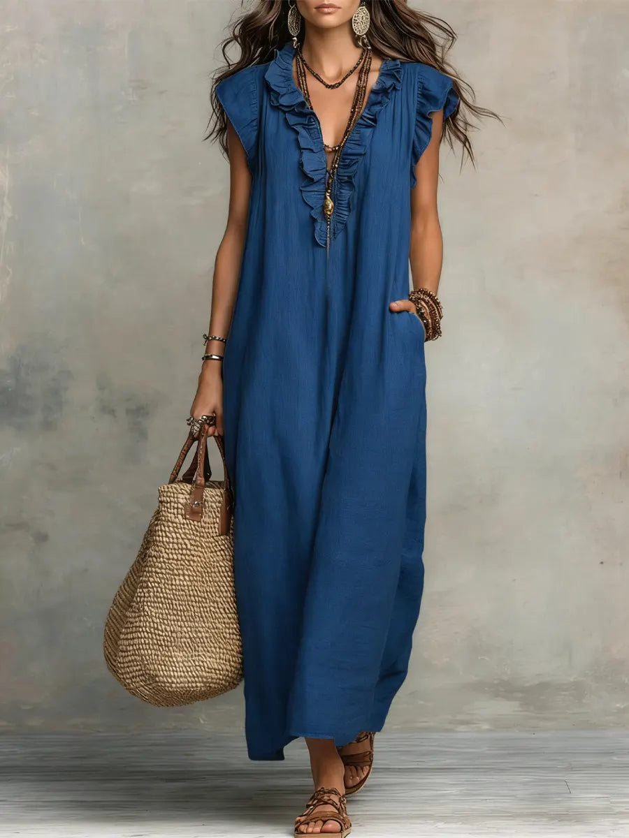 Chiara Boho Maxi Dress with V-Neck