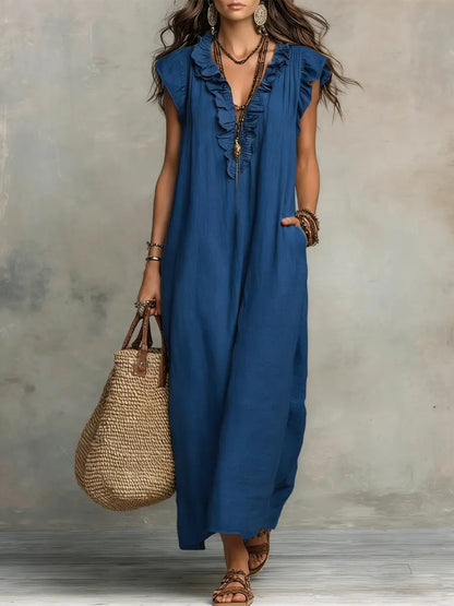 Chiara Boho Maxi Dress with V-Neck