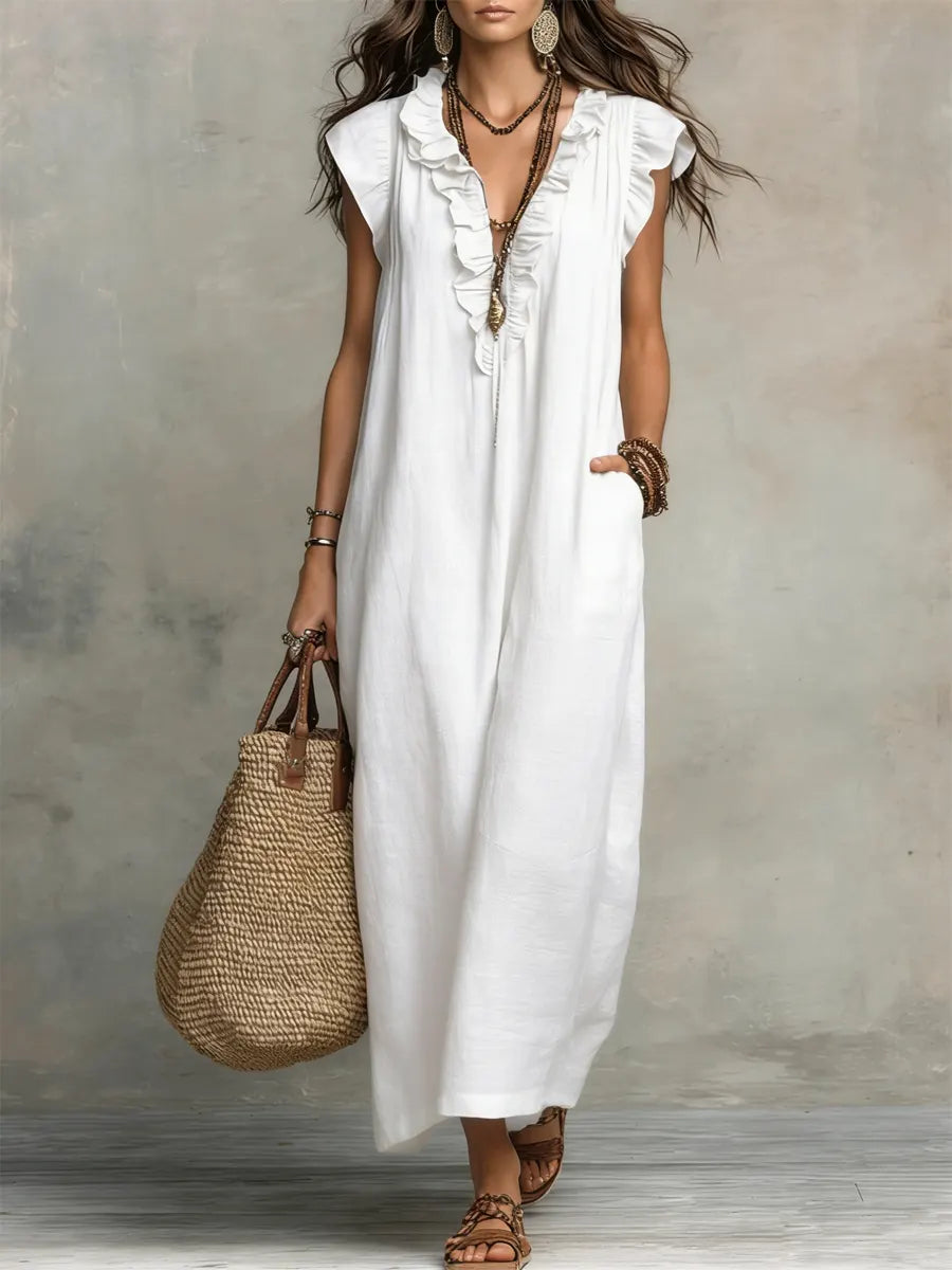 Chiara Boho Maxi Dress with V-Neck