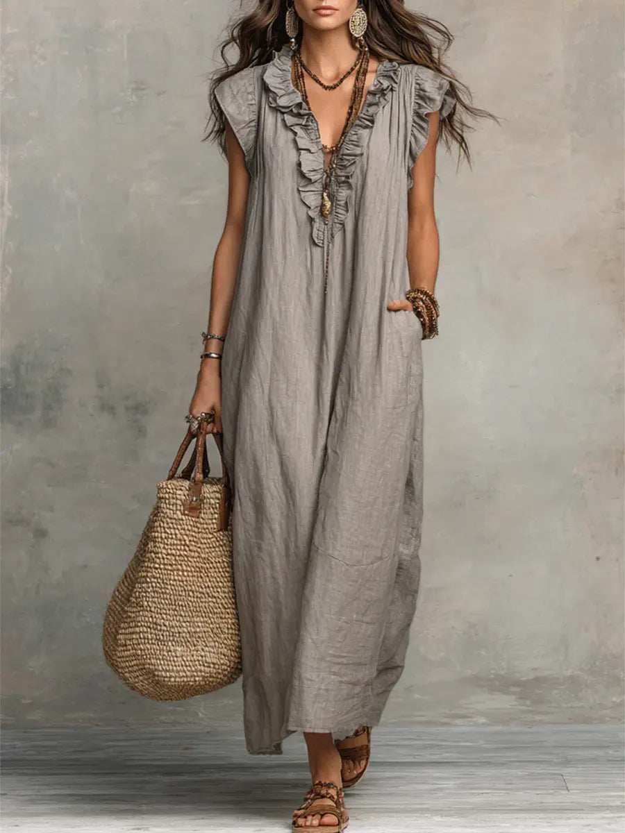Chiara Boho Maxi Dress with V-Neck