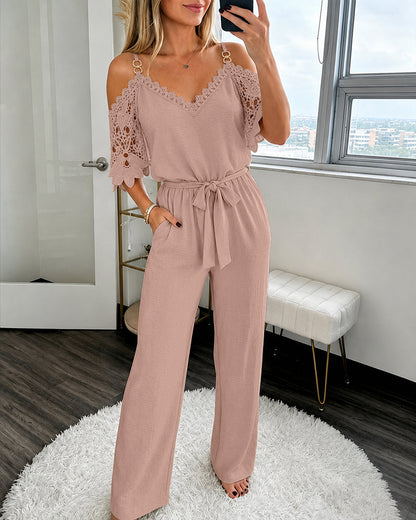 Guinevere Gold Chain Lace Jumpsuit