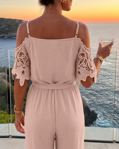 Guinevere Gold Chain Lace Jumpsuit