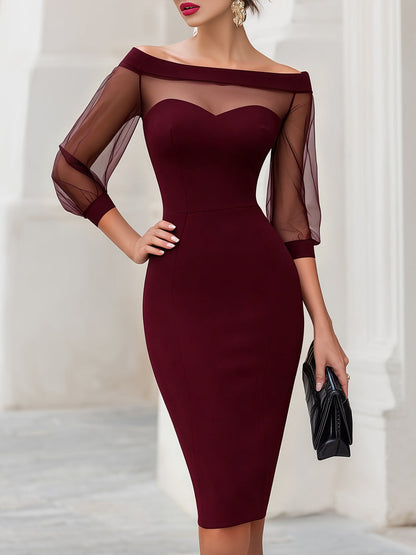 Sheer Illusion Off-Shoulder Sweetheart Midi Dress