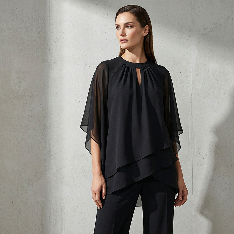 🔥Zolang de voorraad strekt 50% korting!🎉Elegante tweedelige set: blouse met asymmetrische zoom en wijde broek