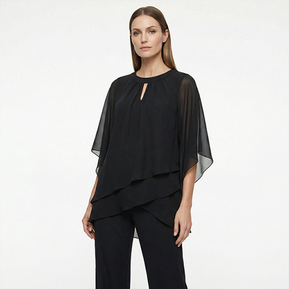 🔥Zolang de voorraad strekt 50% korting!🎉Elegante tweedelige set: blouse met asymmetrische zoom en wijde broek
