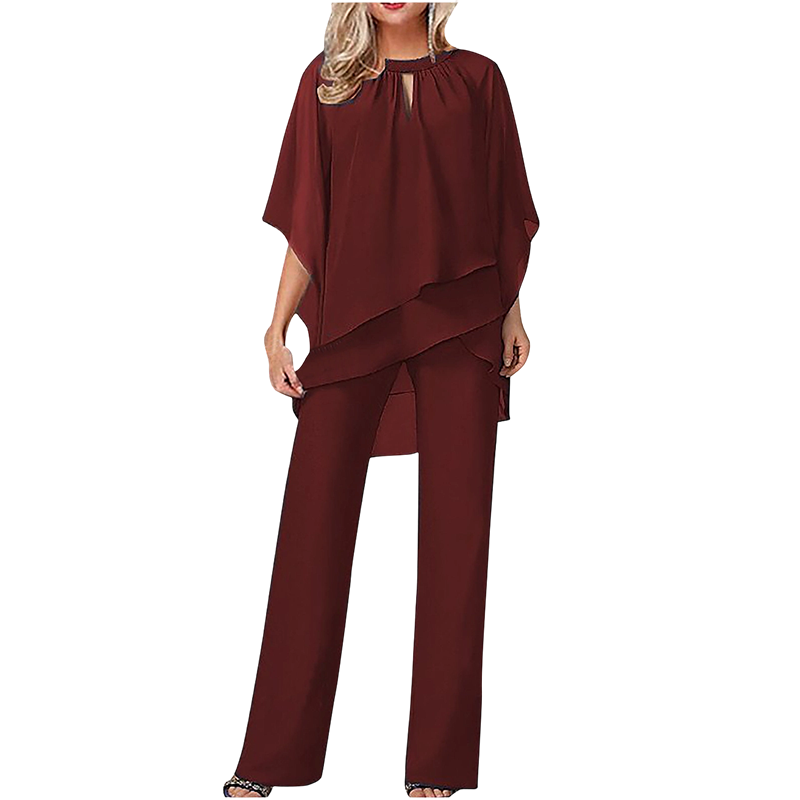 🔥Zolang de voorraad strekt 50% korting!🎉Elegante tweedelige set: blouse met asymmetrische zoom en wijde broek
