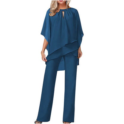 🔥Zolang de voorraad strekt 50% korting!🎉Elegante tweedelige set: blouse met asymmetrische zoom en wijde broek