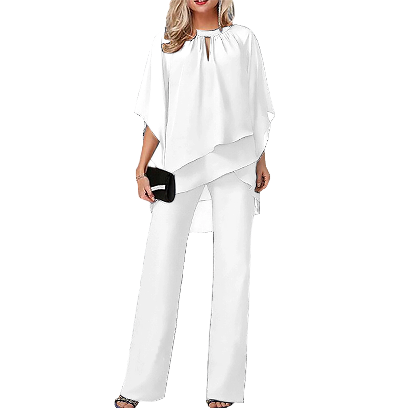 🔥Zolang de voorraad strekt 50% korting!🎉Elegante tweedelige set: blouse met asymmetrische zoom en wijde broek