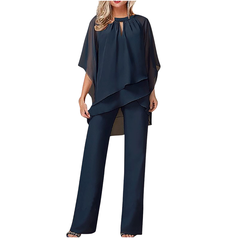 🔥Zolang de voorraad strekt 50% korting!🎉Elegante tweedelige set: blouse met asymmetrische zoom en wijde broek