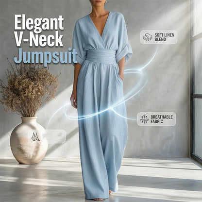 V-Neck High Waist Wide Leg Jumpsuit