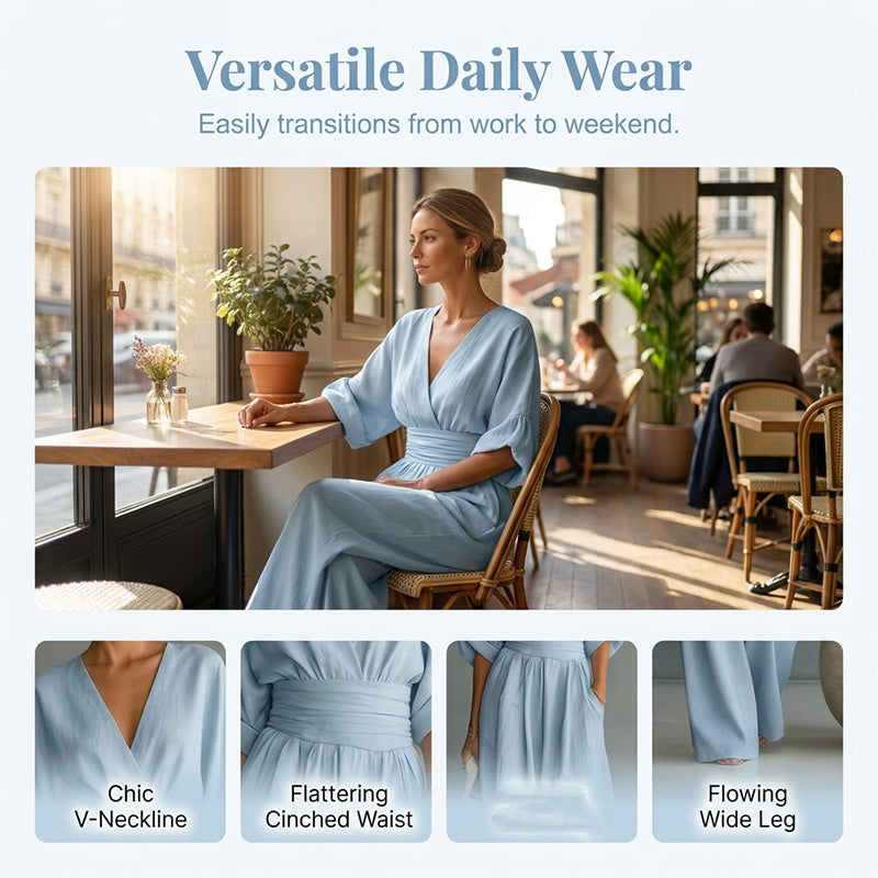 V-Neck High Waist Wide Leg Jumpsuit