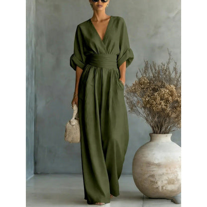 V-Neck High Waist Wide Leg Jumpsuit