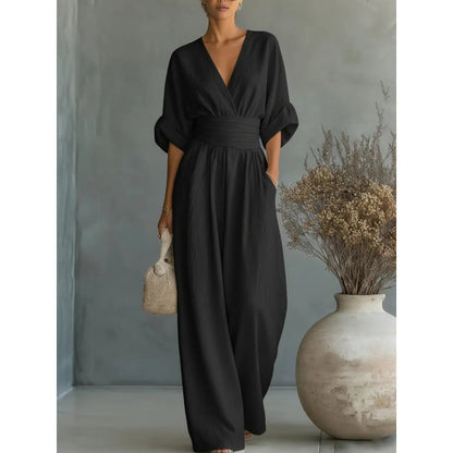 V-Neck High Waist Wide Leg Jumpsuit