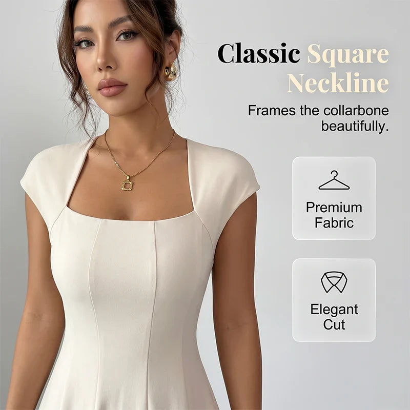 Square-Neck A-Line Midi Dress