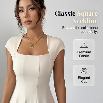 Square-Neck A-Line Midi Dress