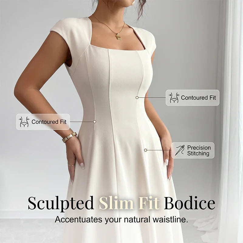 Square-Neck A-Line Midi Dress