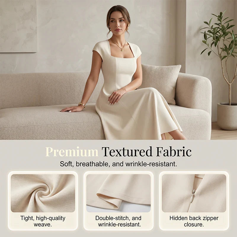 Square-Neck A-Line Midi Dress