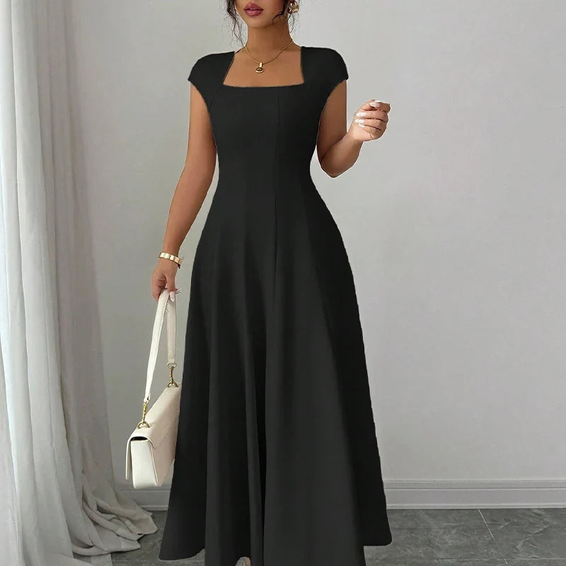 Square-Neck A-Line Midi Dress