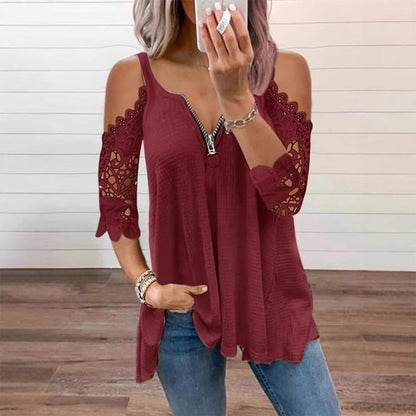 Elena - Lace Cold-Shoulder V-Neck Top