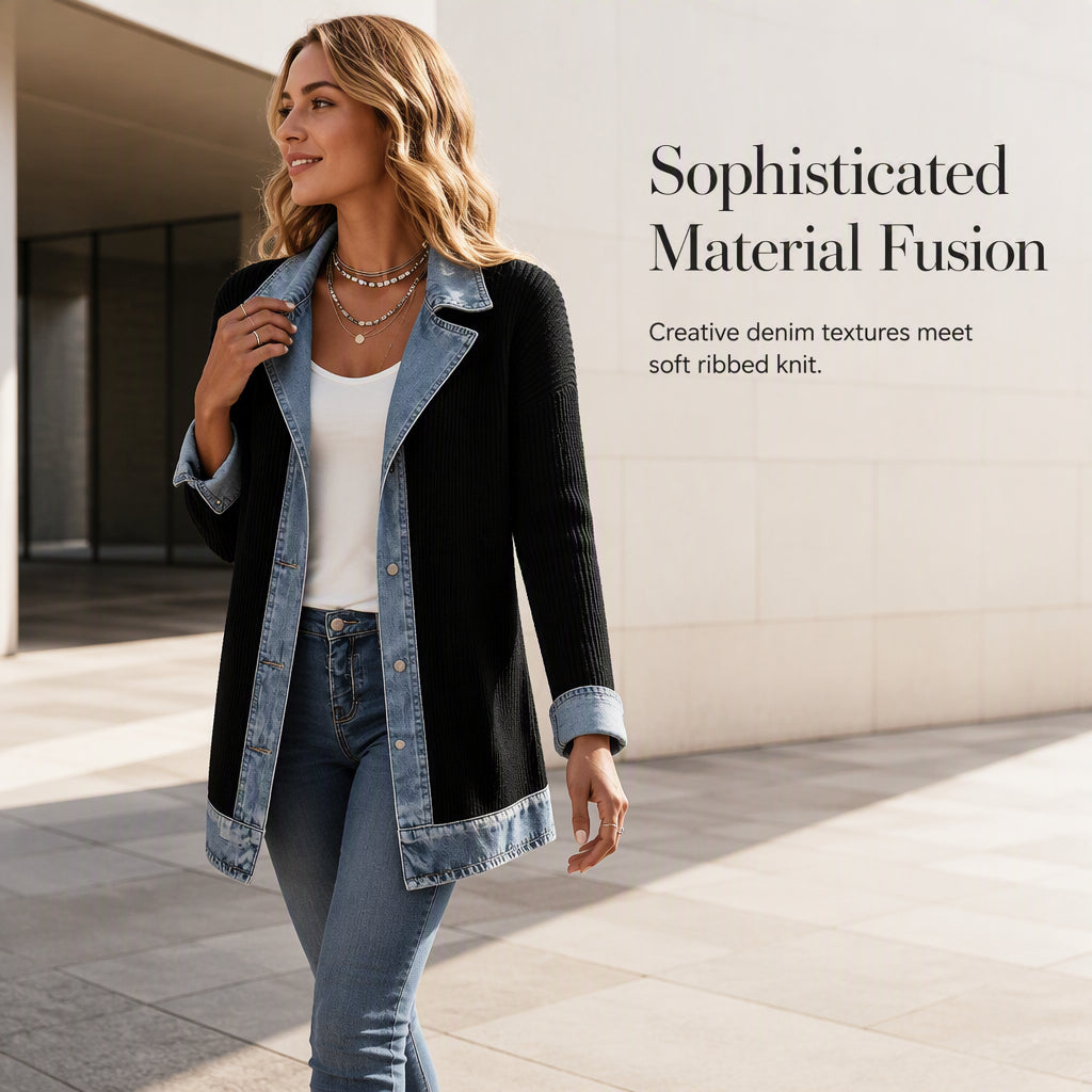 Bridget Ribbed Knit Denim Jacket