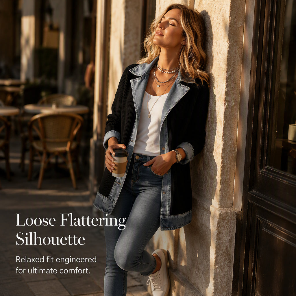 Bridget Ribbed Knit Denim Jacket