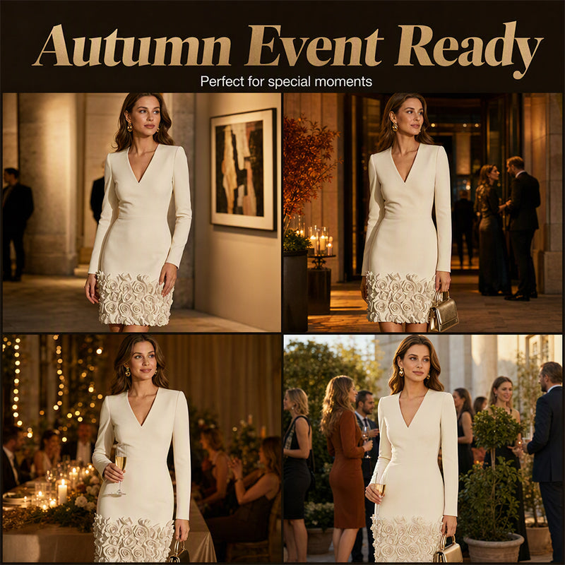 Elegant V-Neck Long Sleeve Dress