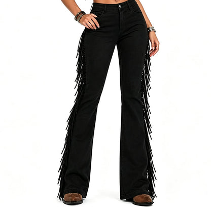 High-Waist Flare Jeans with Side Fringe